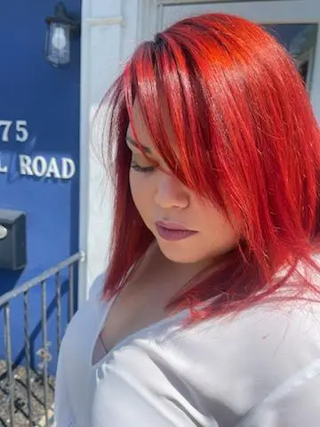 Bright red dyed hair